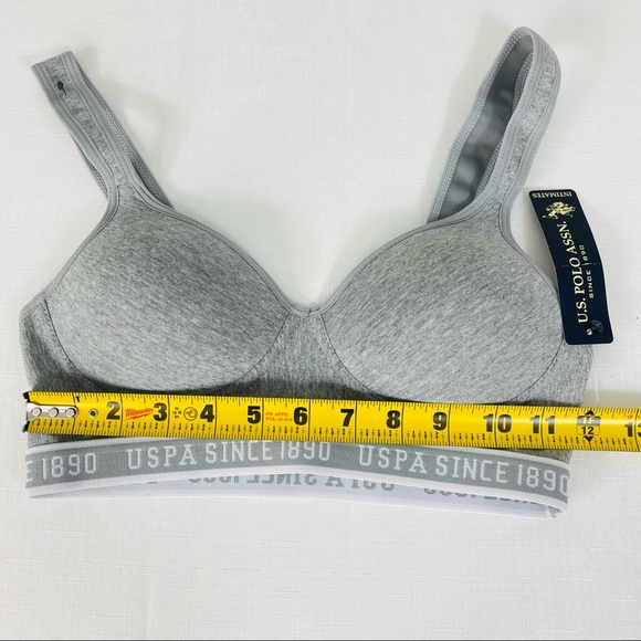 U.S. POLO ASSN. intimates Sports bra GREY WHITE Sporty bra formed cups NEW M - Picture 3 of 8